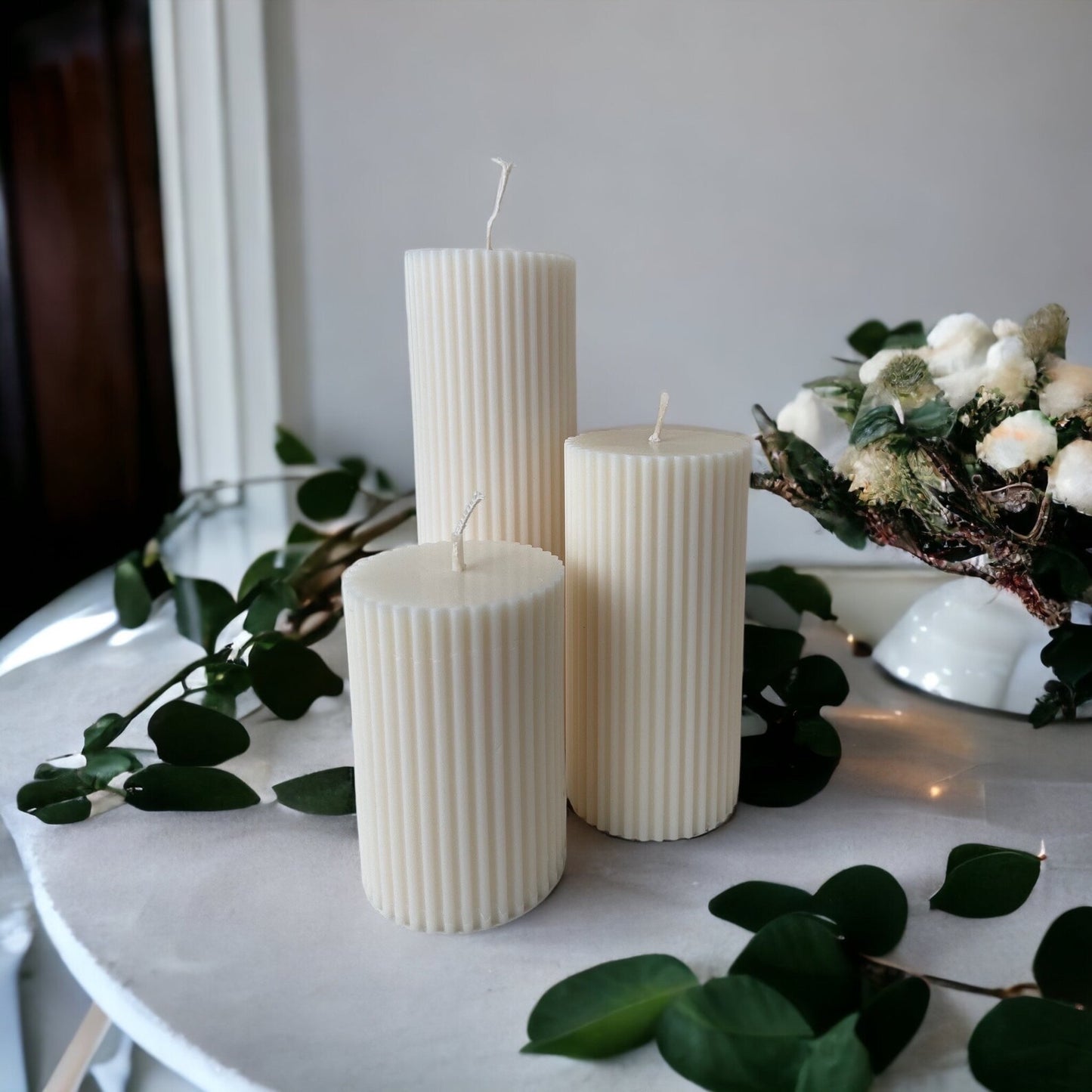 Column Ribbed Pillar Soy Candles