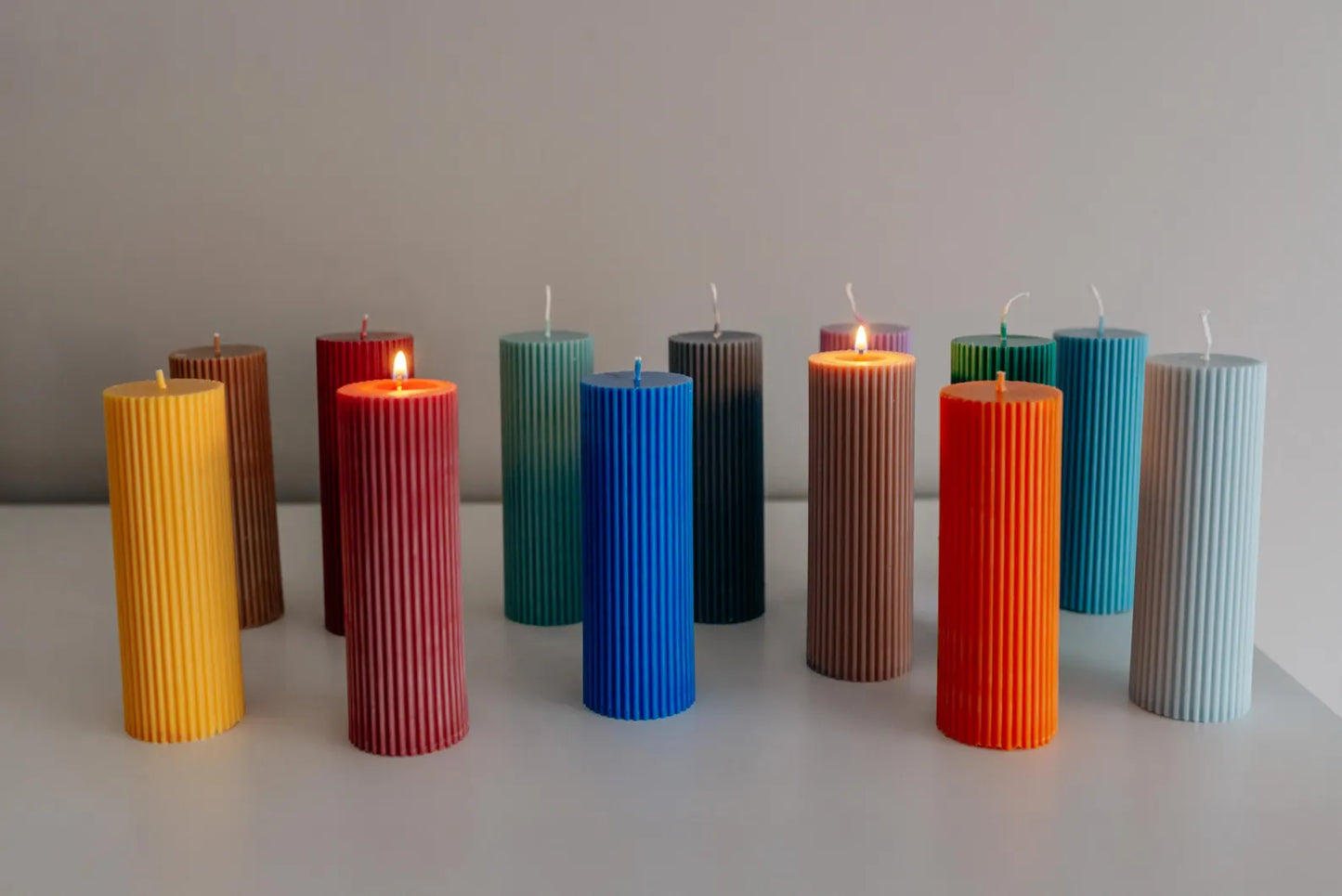 Colourful Pillar Ribbed Soy Candles