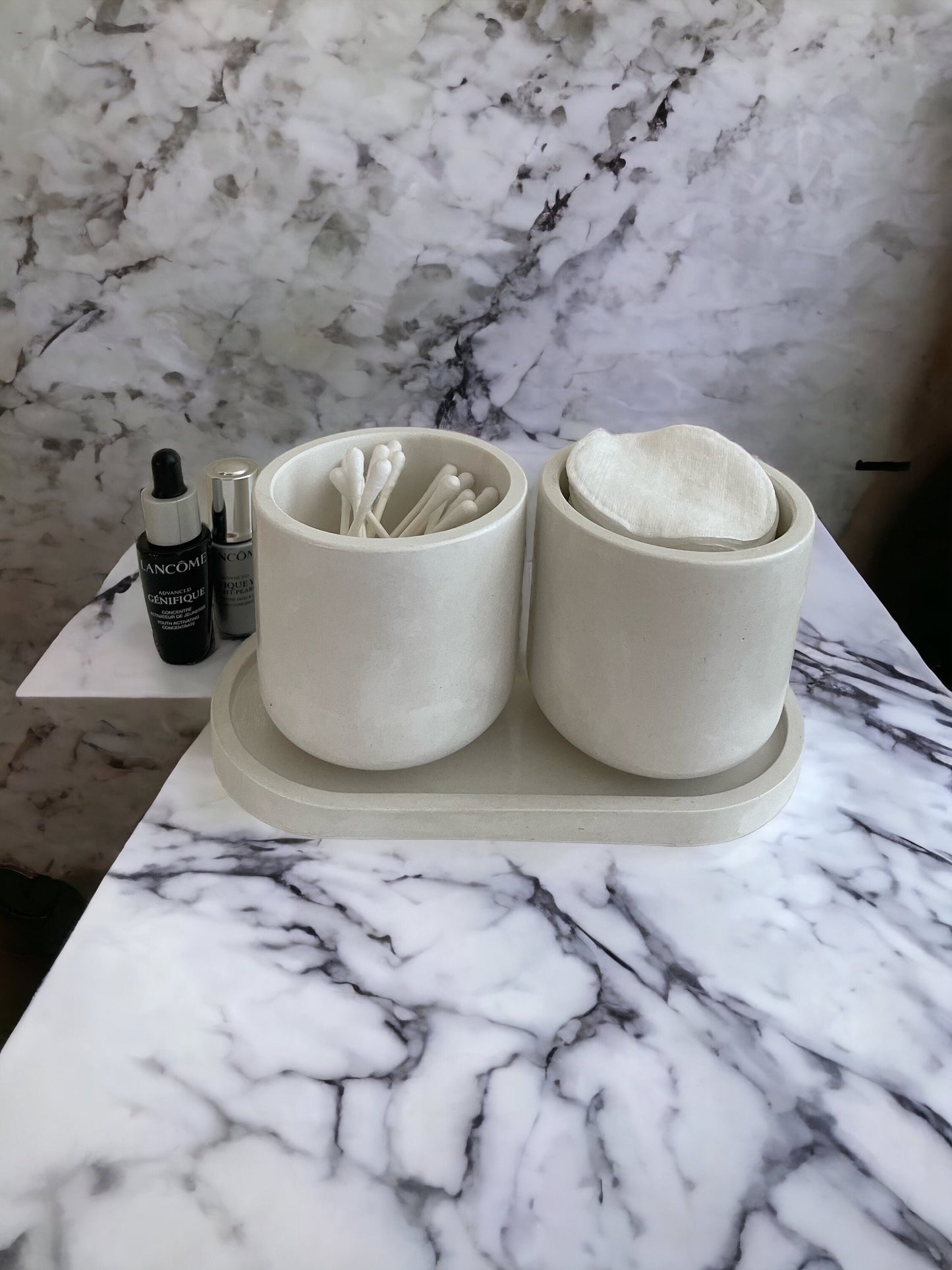 Black Marble Color Bathroom Set: Concrete Tray & Brush Holders