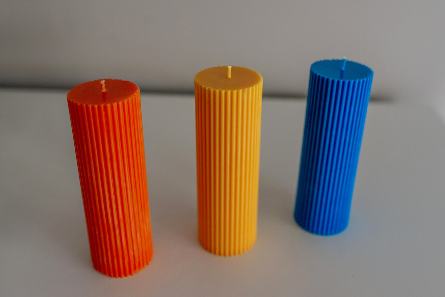 Tall Pillar Ribbed Soy Decorative Candles Colourful Handmade Home Decor Candles