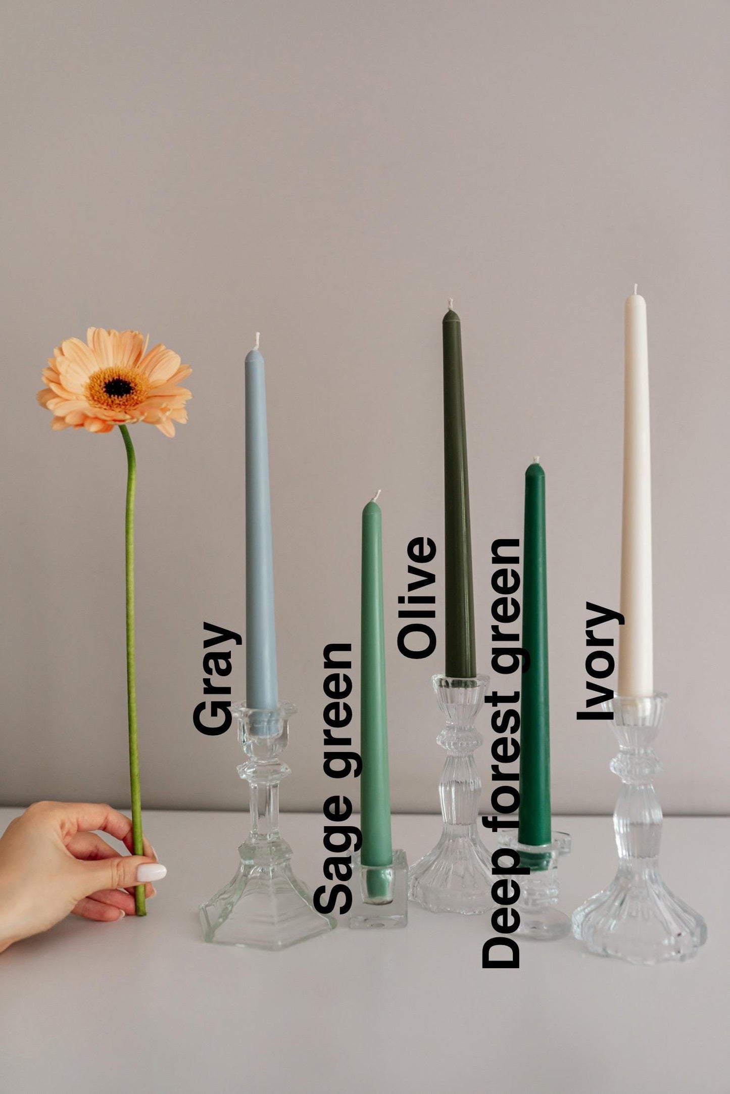 Tall Taper Decorative Candles Sage Green Colour Palette Wedding