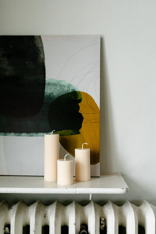 Elegant Ivory Ribbed Pillar Soy Candles