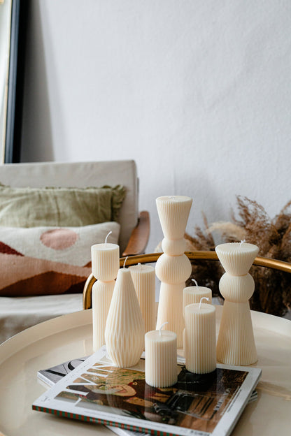 Set of 2 Sculptural Pillar Soy Candles