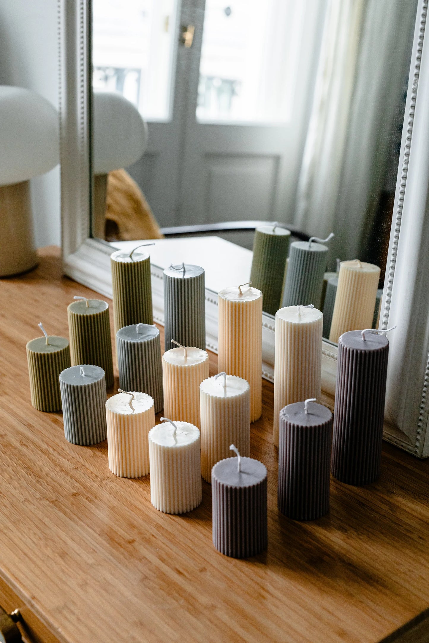 Elegant Ivory Ribbed Pillar Soy Candles