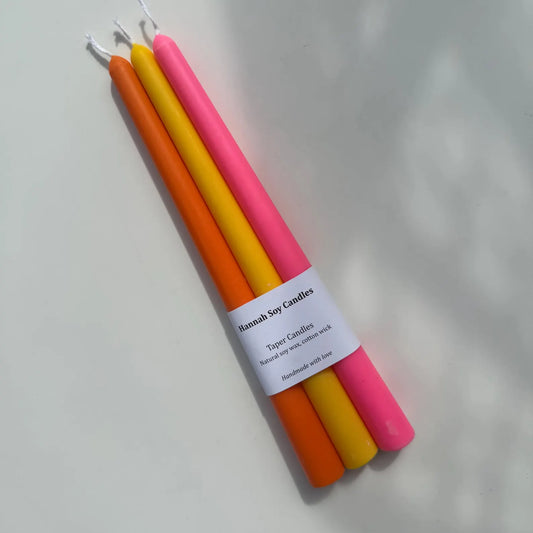 3 Pack Orange Pink Yellow Taper Candles