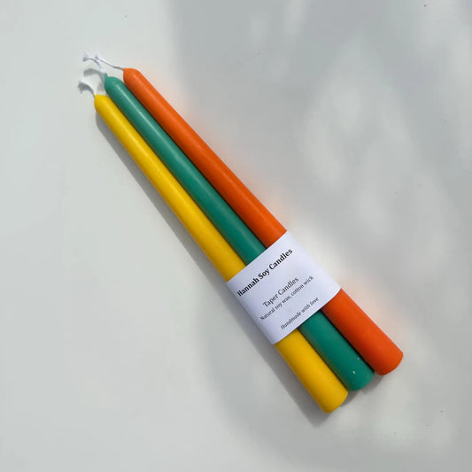 3 Pack Orange Green Yellow Taper Candles