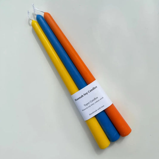 3 Pack Blue Yellow Orange Blue Taper Candles