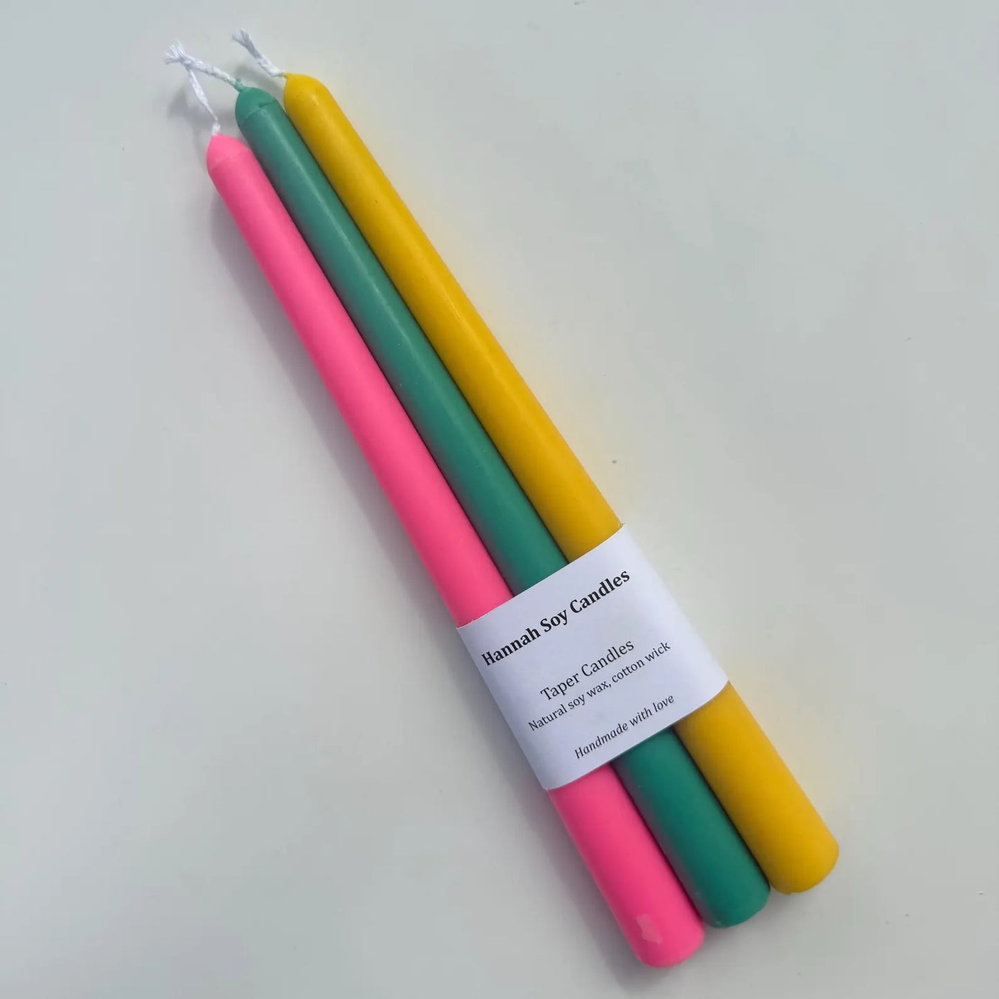 3 Pack Pink Yellow Green Taper Candles