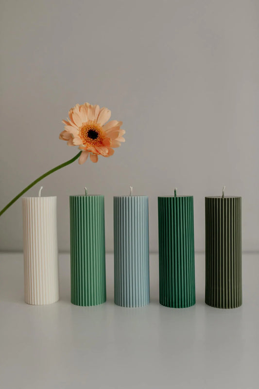 Pillar Ribbed Sage Green Colour Palette Wedding Decorative Candles Colourful Handmade Home Decor