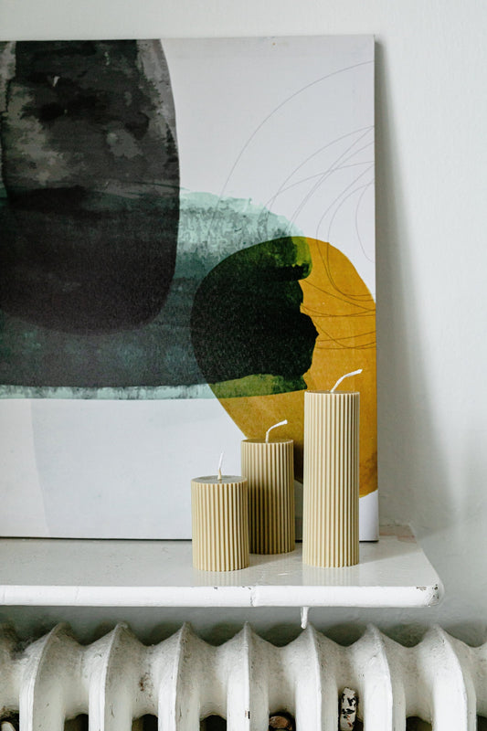 Elegant Olivaceous Ribbed Pillar Soy Candles