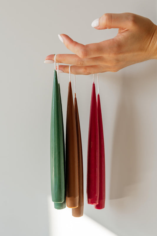 Fused Taper Candle — Two-in-One Candle in Red Green White Brown Colours