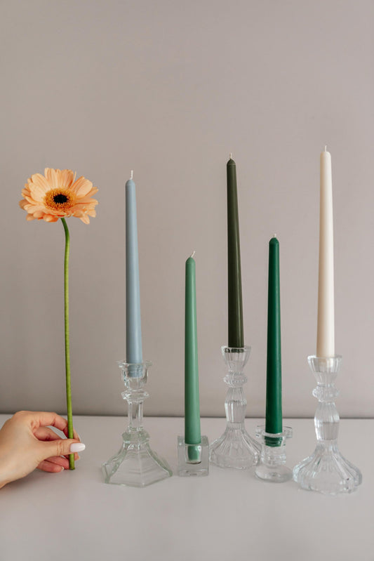 Tall Taper Decorative Candles Sage Green Colour Palette Wedding